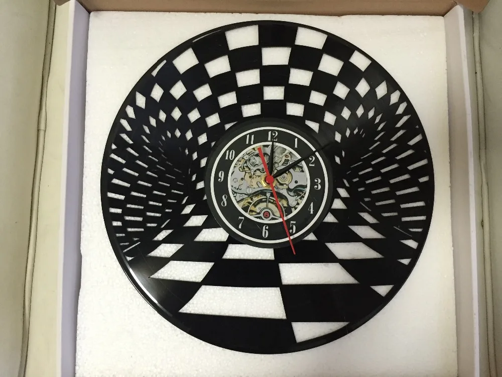 Шахматная доска Дизайн Виниловая запись настенные часы. Оригинальный подарок