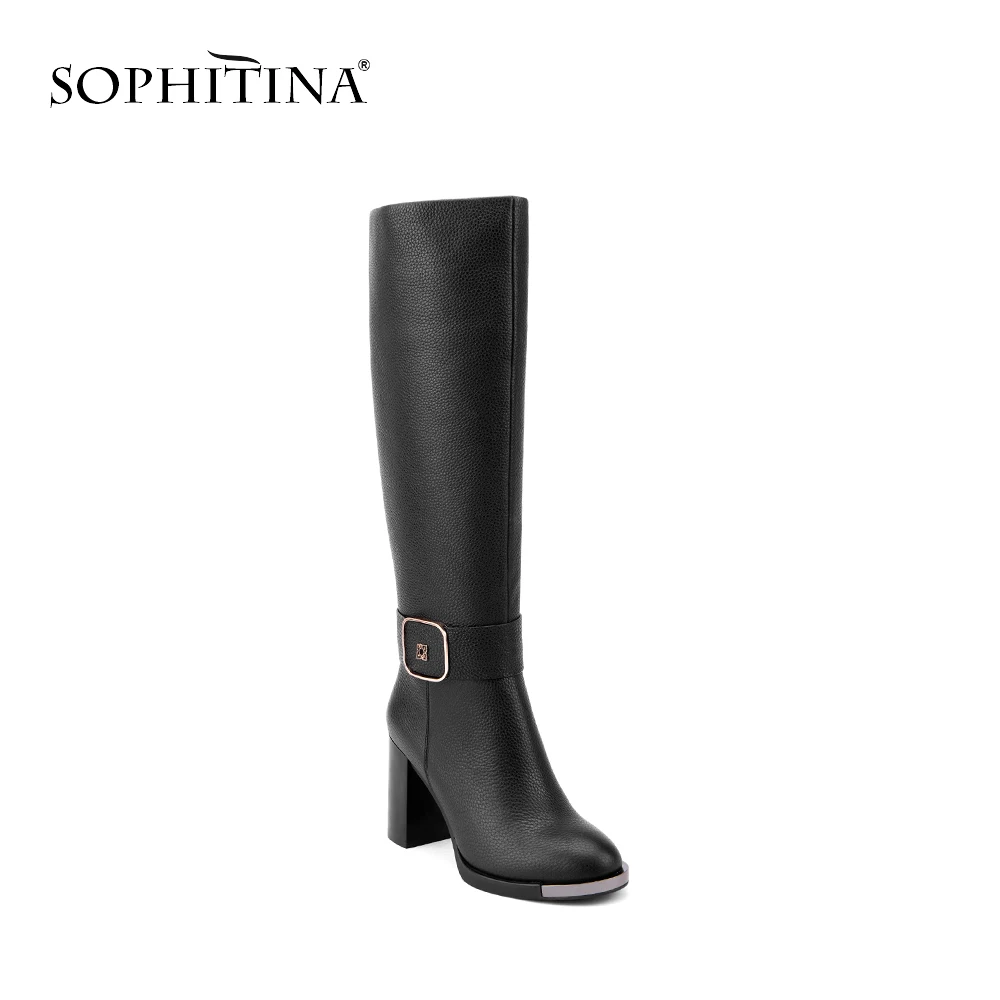 SOPHITINA/черная обувь Пикантные сапоги до колена Теплые зимние из коровьей кожи на