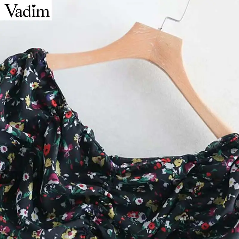 Vadim Женская Сексуальная плиссированная шифоновая блузка с цветочным принтом slash