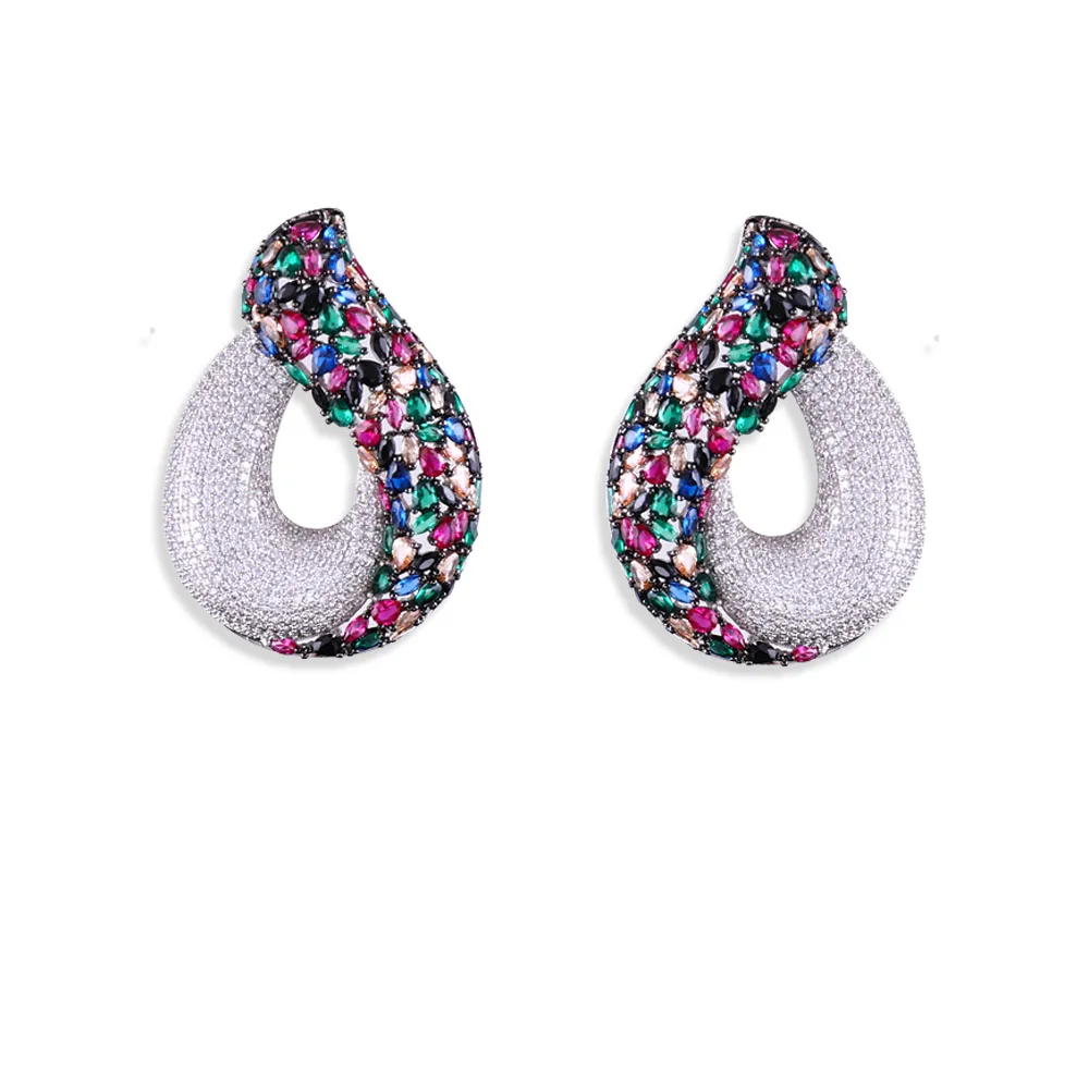 Jankelly Модные кубический Крюк из циркония цветы серьги-гвоздики для женщин