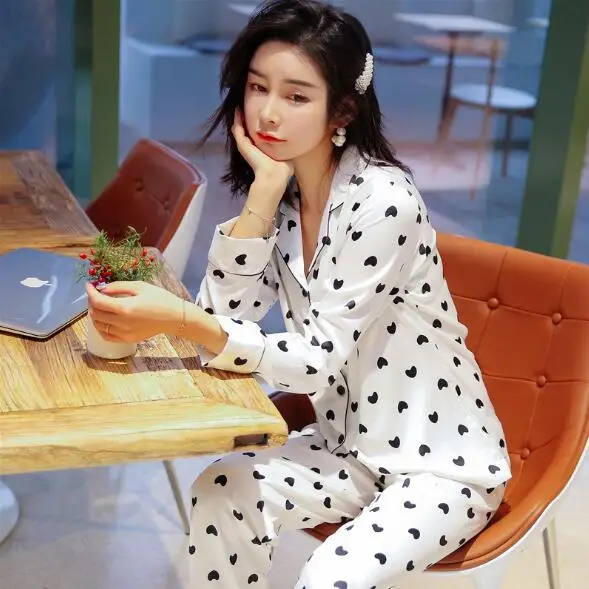 

High quality women pajamas set new print silk sleepwear pijama spring autumn nightwear pajama women's long sleeve satin pyjamas