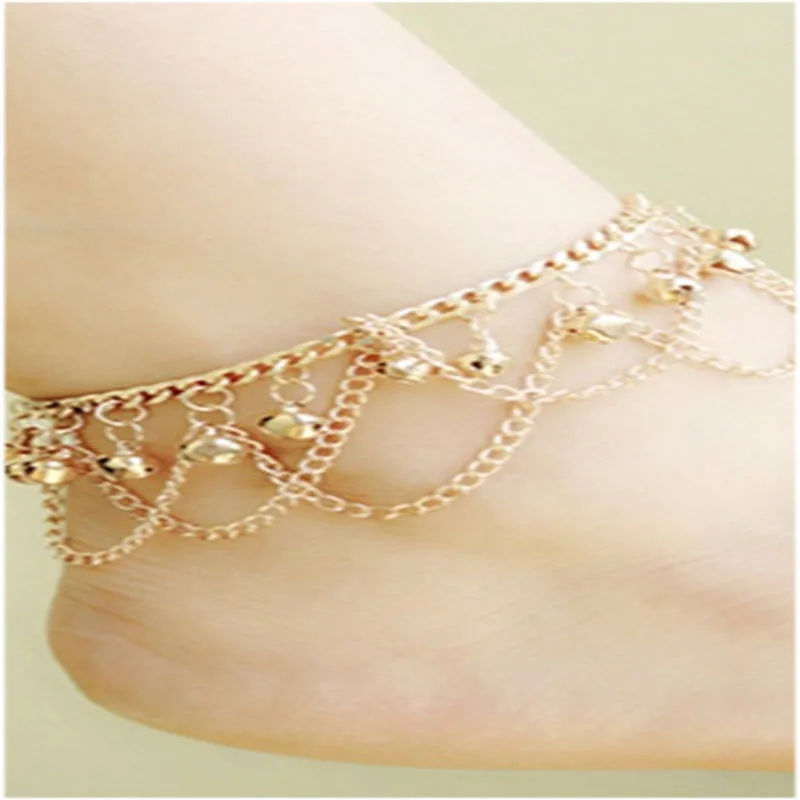 WKOUD alloy wave tassel bell anklet gold-color anklets for women Bohemia lady jewelry | Украшения и аксессуары