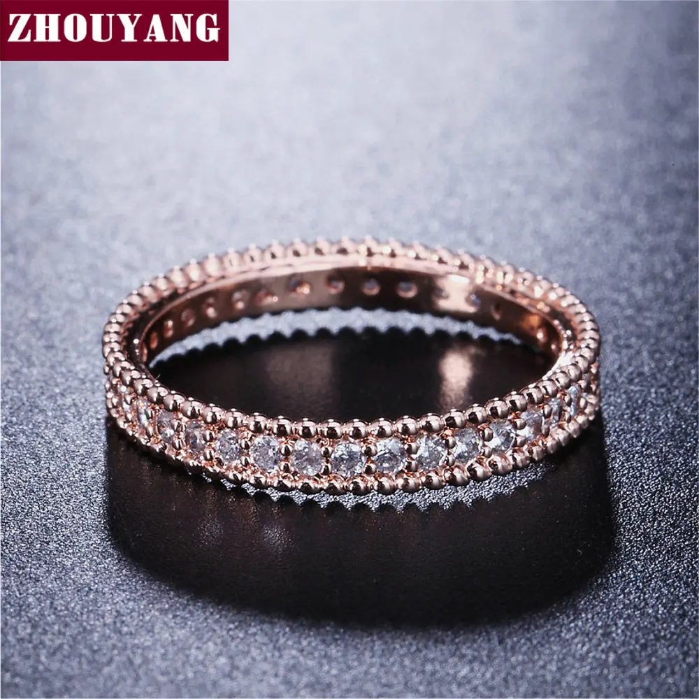 Женское свадебное кольцо ZHOUYANG простое классическое цвета розового золота с