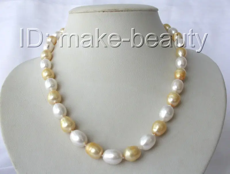 

stunning big 14mm baroque white gold freshwater cultured pearl necklace h927