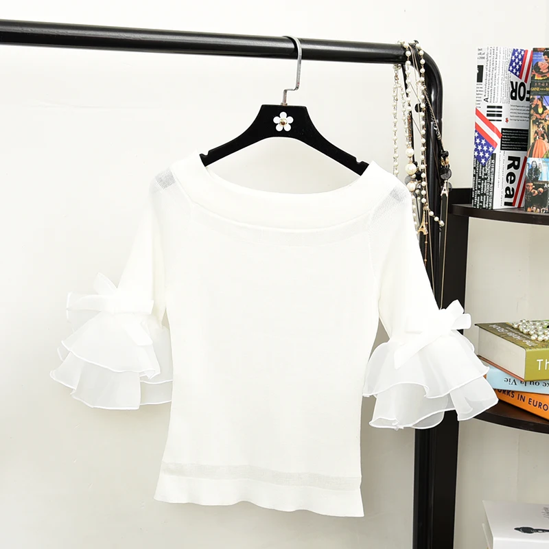 Chic han edition sweater coat horn sleeve female 2019 new agaric sets chiffon cute of girl G138 | Женская одежда