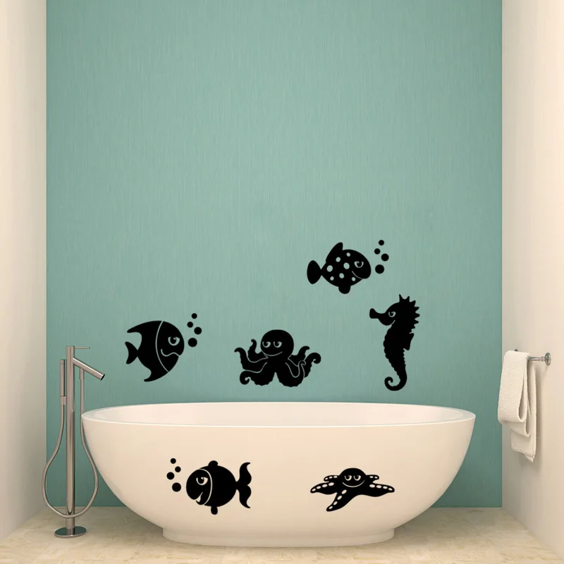 Creative Funny Fish Toilet Bathroom Removable Vinyl Wall stickers Decals Decor Art Rules Bathtub Applique JG2514 | Дом и сад