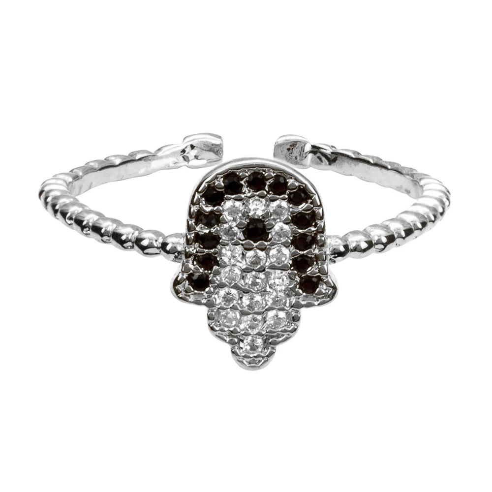 Женское кольцо с фианитом Lucky Eye регулируемое из меди и хамсы кубическим