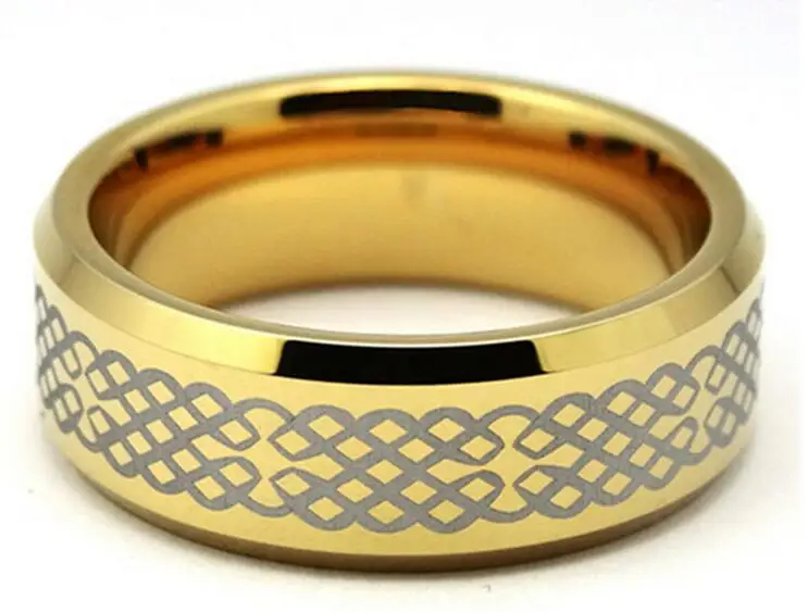 Бесплатная доставка 8 мм Европейское желтое позолоченное кольцо из карбида