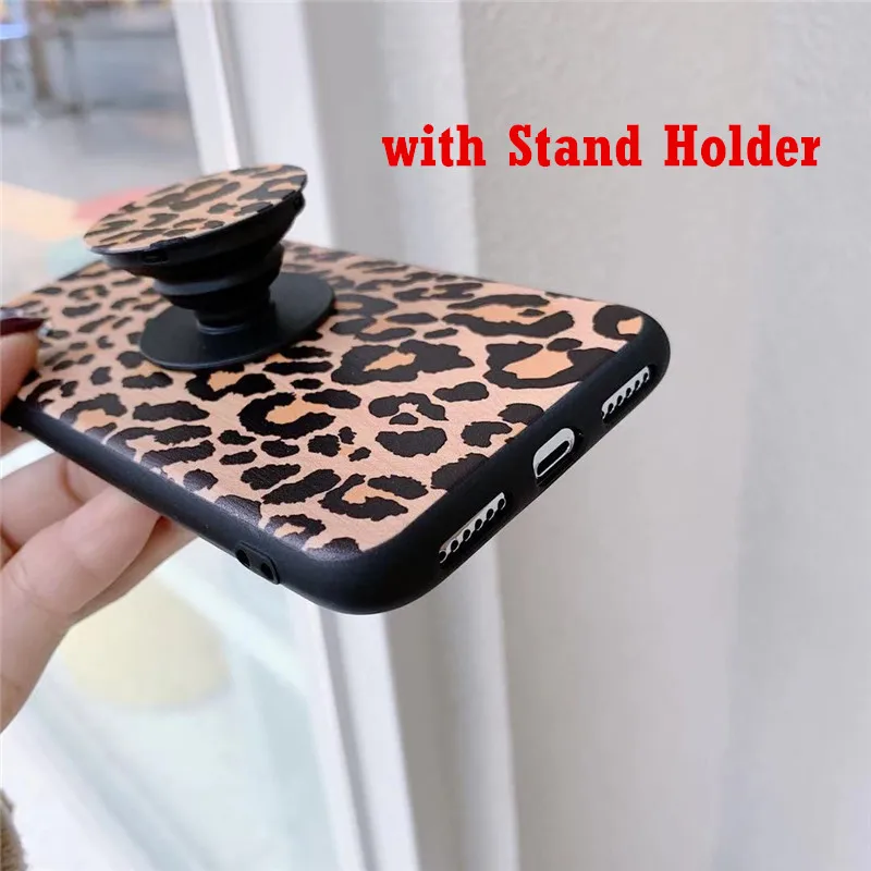 With Stand Holder Модный леопардовый чехол для телефона для iphone XS Max XR X чехол для iphone 6 6s 7 8 plus задняя крышка роскошный мягкий чехол s подставка держатель - Цвет: With Stand Holder