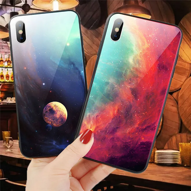 Стеклянный чехол для телефона для iPhone 11 X XS Max XS Звездный Космический Чехол чехол для iPhone 8 7 6 6s Plus X противоударный чехол силиконовый чехол