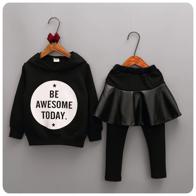Autumn 2016 Korean Children's Garment 2 Pieces Set Girl Baby Long Sleeve Even Midnight Jacket Culotte You Underpant Suit