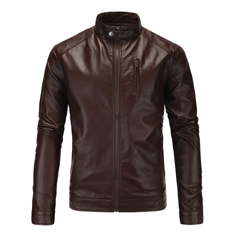 Brown Y055 Herobiker Ретро Классическая мотоциклетная куртка из искусственной кожи Мужская Панк ветрозащитная байкерская куртка одежда на молнии мотоциклетная куртка размер M-5XL - Цвет: Brown Y055