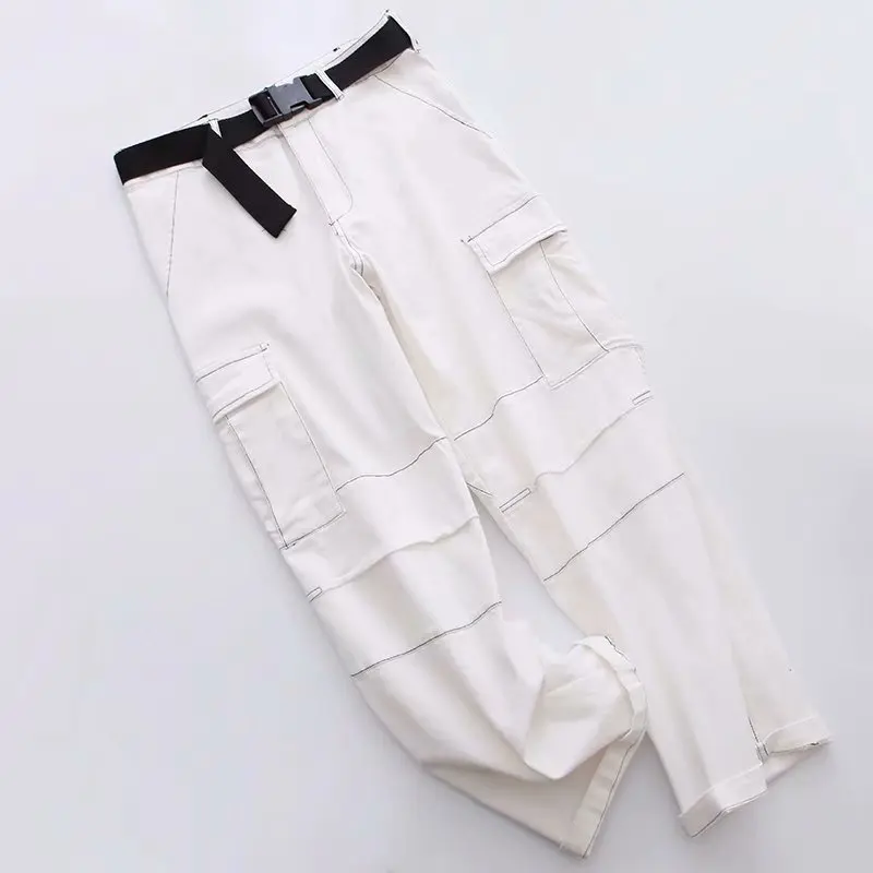 

GIA ACE DENIM PANT Hight waist Wide leg jeans street wear Female Loose Trousers White Jeans Capris patchwork jeans streetwear