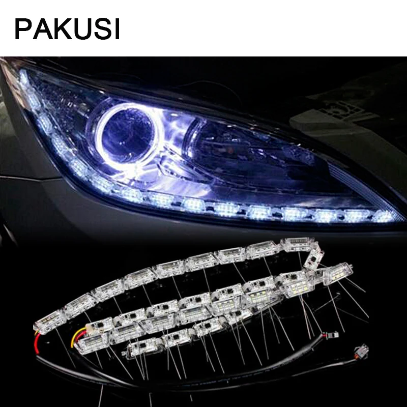 

Светодиодная лента PAKUSI для автомобиля, дневные ходовые огни 12 В для Renault duster Lada vesta VW, универсальные автомобильные аксессуары, белый + желтый ...