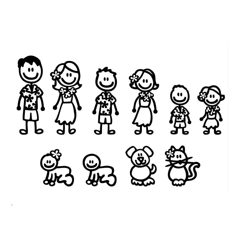 

Hawaii Fashion Stick Figure Family Car Stickers Cartoon Motorcycle Vinyl Decals Black C7-1307