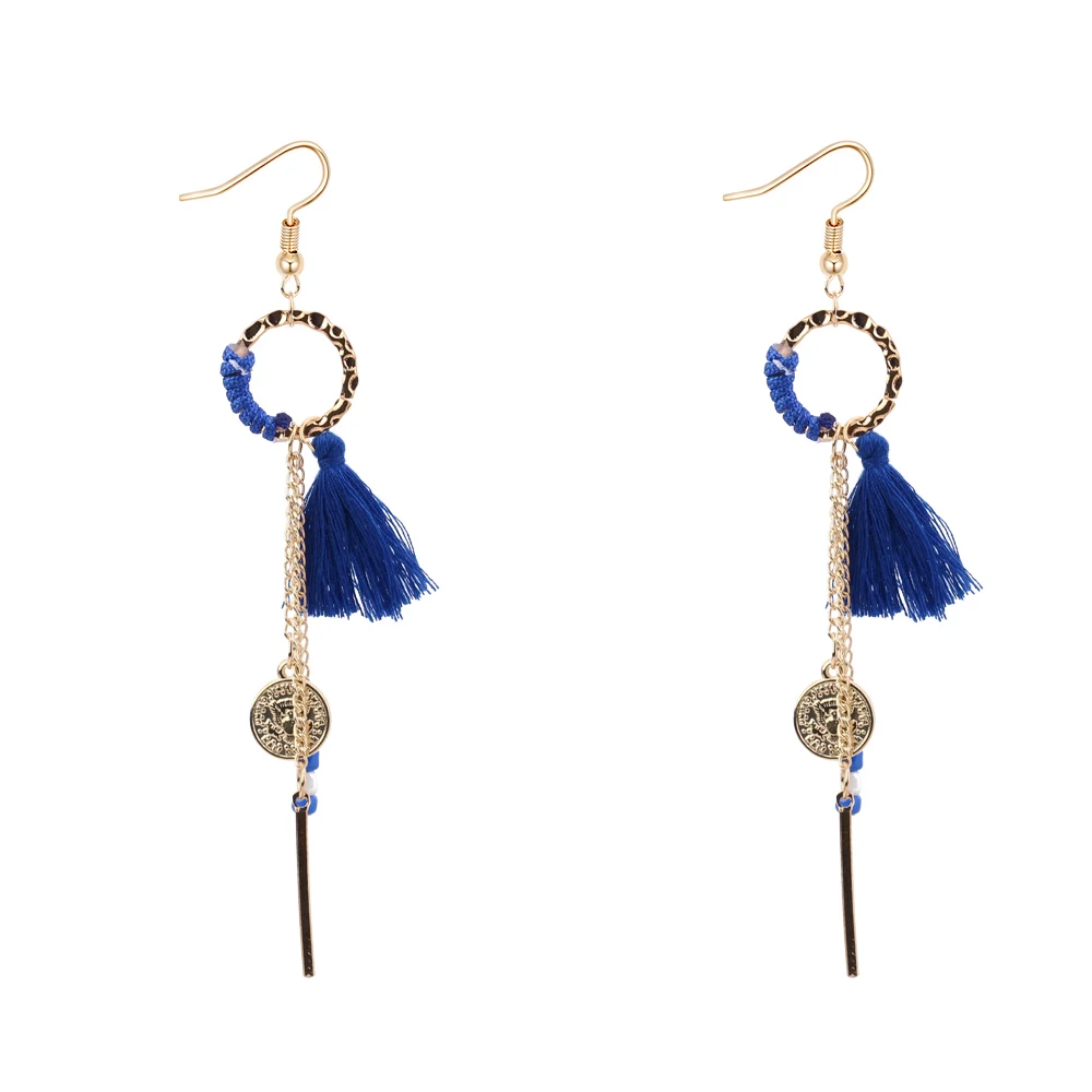 Human Head Coin Long Drop Dangling Charm Earrings Circle Design Tassel Bohemian Jewelry Accessories For Her 5 Colors | Украшения и