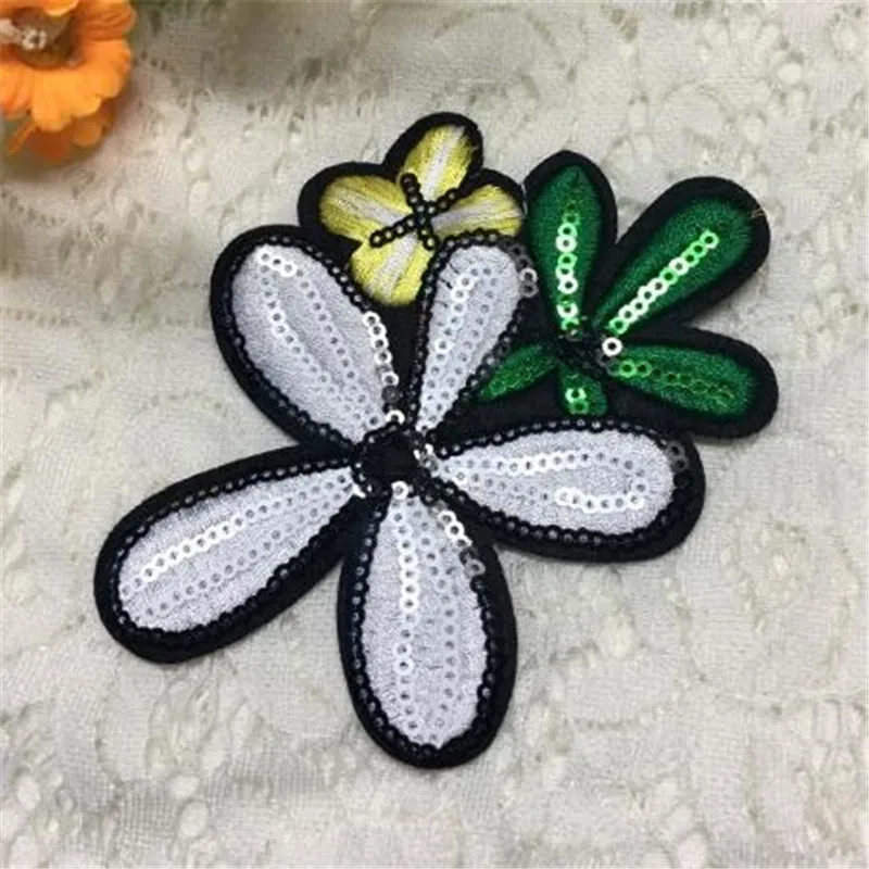 Girl men clothes sequins patch deal with it 12cm four-leaf clover iron on patches for clothing t shirt/jeans/dress free shipping | Дом и сад