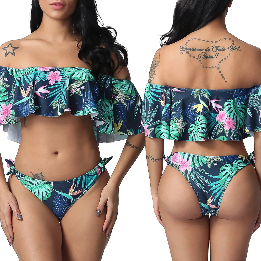 SAGACE комплект из двух предметов бикини с рюшами подкладкой сексуальное принтом