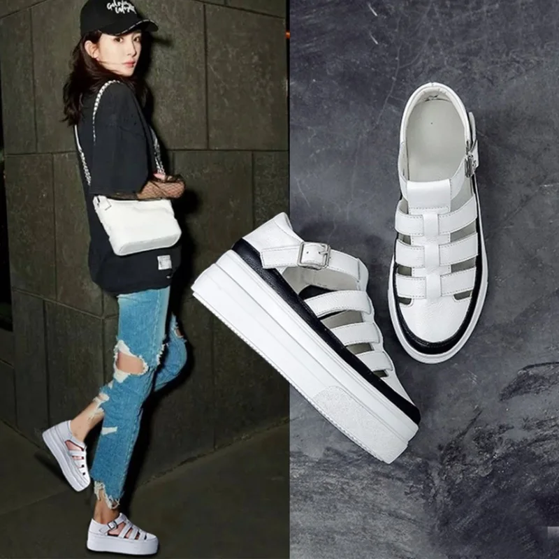 Сандалии женские на платформе повседневная обувь танкетке высокий квадратный