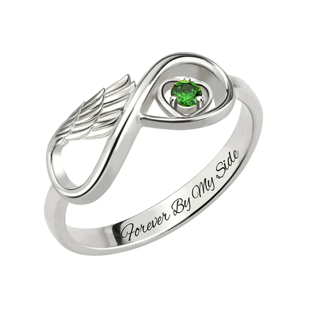 

Sweey Wholesale Personalized Engraved Names Rings Angel Wing Infinity Heart Ring with Birthstone for Women Mother's Day Gifts