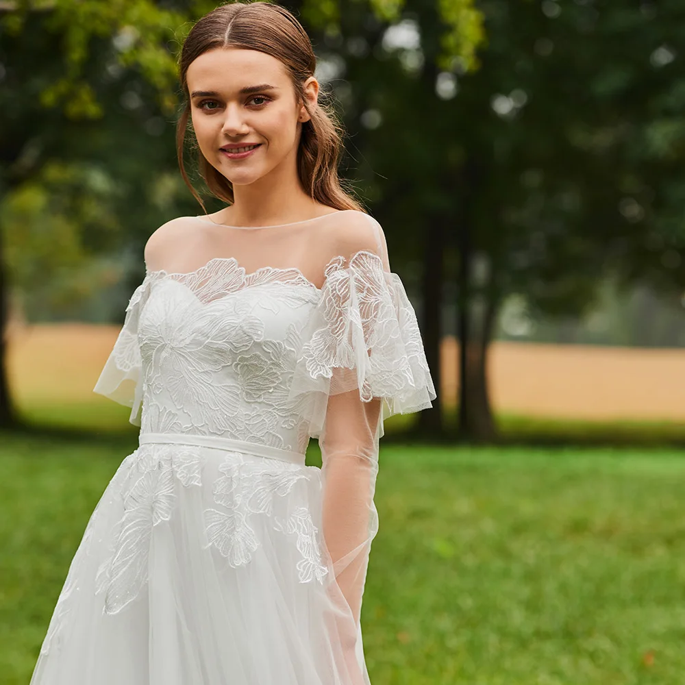 Элегантное свадебное платье Dressv с глубоким круглым вырезом трапециевидная длина