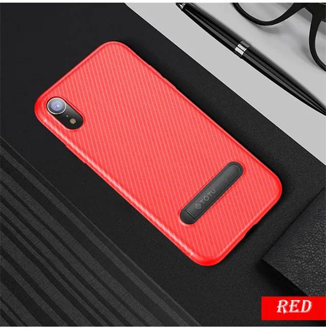 Red Чехол s с подставкой для iPhone X Xs чехол для MAX XR из углеродного волокна Coque Ультратонкий чехол из мягкого ТПУ чехол для задней панели Роскошный чехол для мужчин и женщин Fundas - Цвет: Red