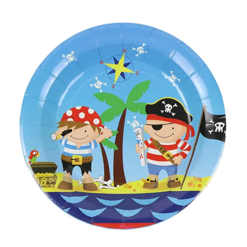 Plates X 6pcs 1 компл. Мультфильм пират Праздничная салфетка бумага шляпа тарелка чашка скатерть шары День рождения украшение Детские вечерние принадлежности - Цвет: Plates X 6pcs