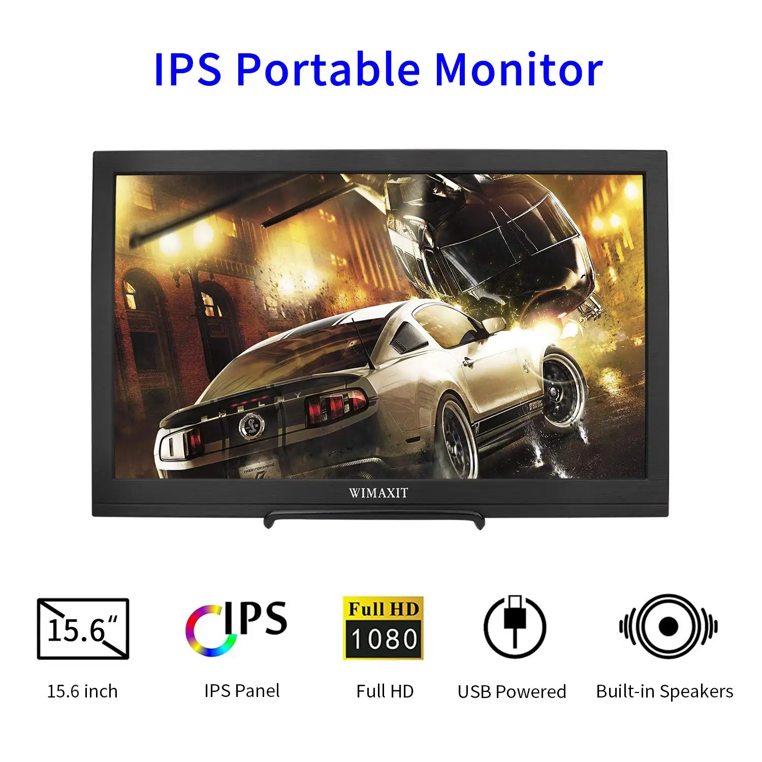 WIMAXIT M1560S 15,6 дюймовый портативный HDR монитор, Full HD 1080P 16:9 дисплей Встроенный двойной динамик HDMI VESA крепление USB питание