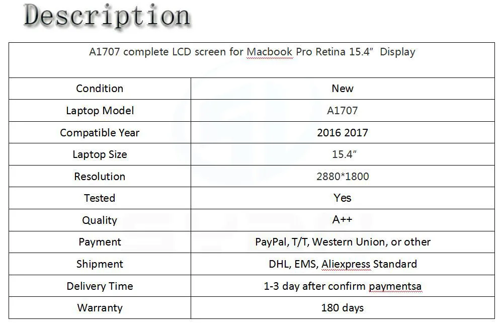ЖК-экран в сборе для Macbook Pro retina 15,4 A1707 ЖК-светодиодный стеклянный дисплей- серебристо-серый