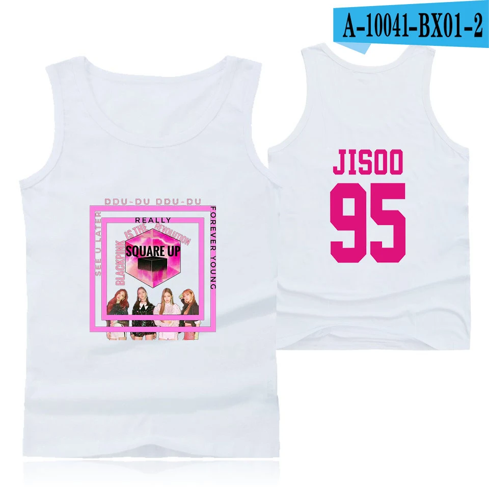 white Корейский Черный Розовый член Jisoo поп печати домашняя одежда модный топ на бретелях Женская мода Повседневная без рукавов жилет одежда - Цвет: white
