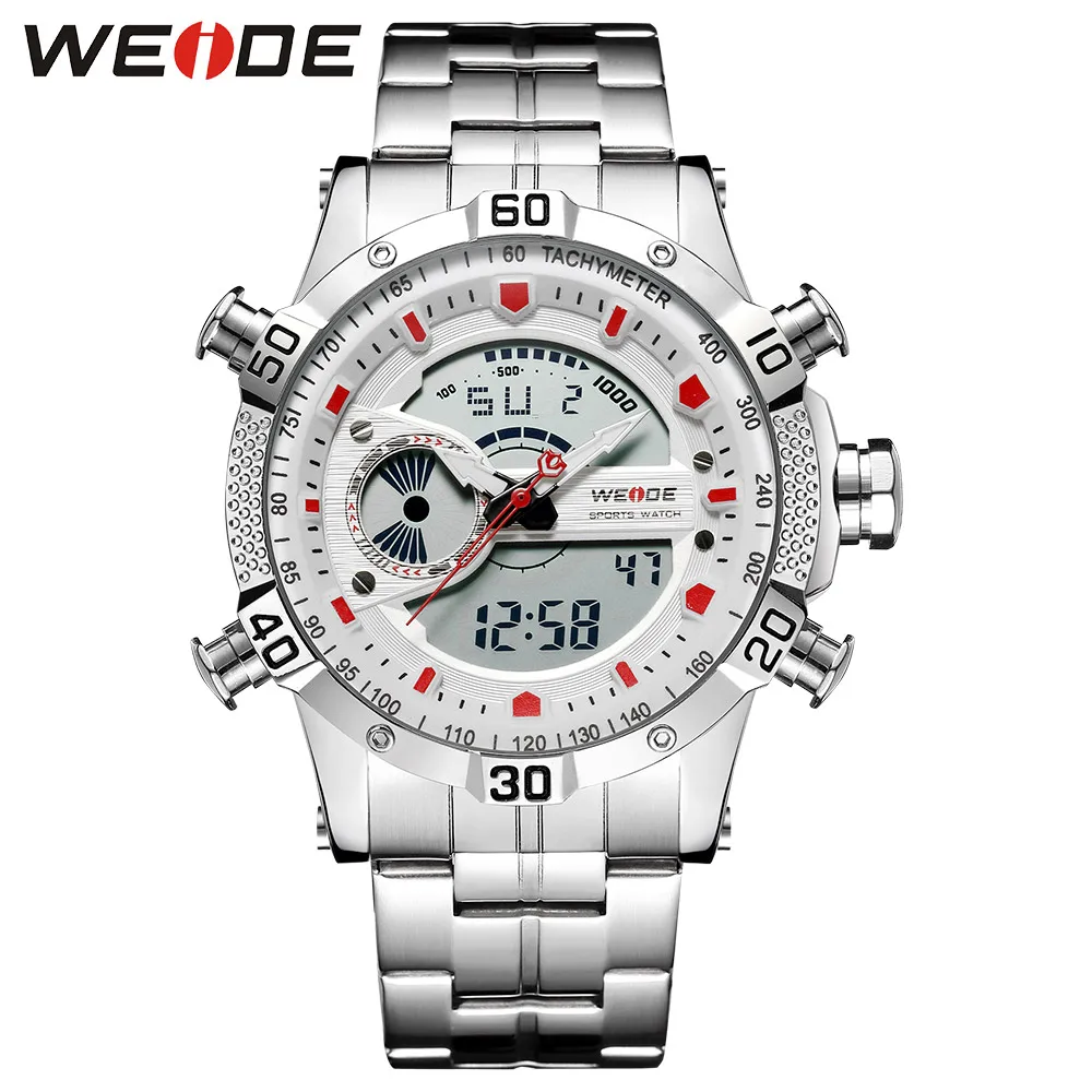 WEIDE топ роскошные часы спортивные мужские Цифровые кварцевые из нержавеющей