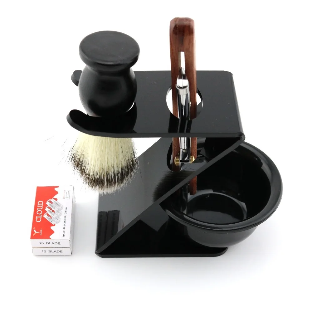 Brown handle Прямая бритва Lyrebird, яркое серебряное Сменное лезвие, бритва+ 20 лезвий+ держатель+ щетка+ чаша, простая упаковка, Новинка - Цвет: Brown handle
