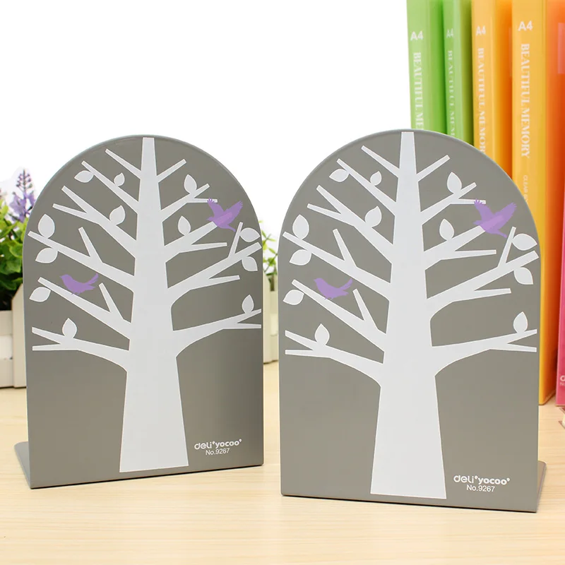 1 пара/лот 3-Color Tree-Imaged Metal Bookend SL00011 | Канцтовары для офиса и дома