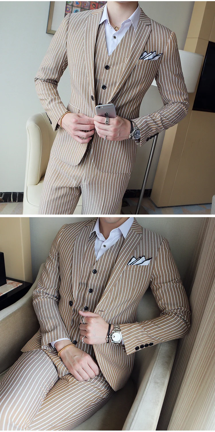 5 colors Elegant Stripe Suit Terno Costume Homme Luxe Tuxedo Suit Formal Smoking Uomo Party Weddin Slim Fit Banquet Suit Men