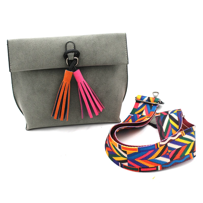 Модная брендовая женская сумка кожаная Замшевая мессенджер с бахромой винтажная