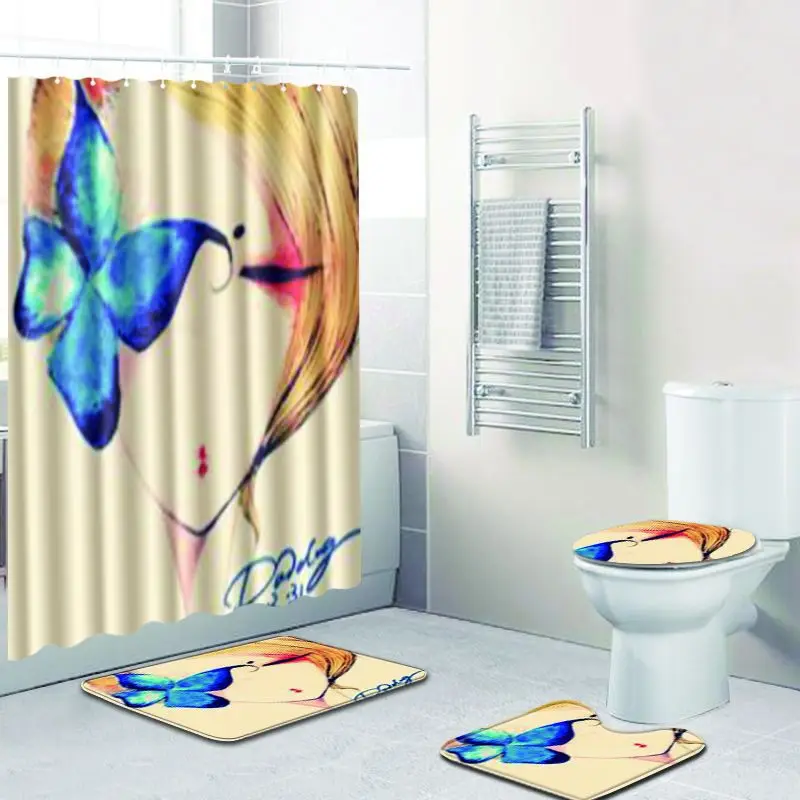 Набор для портретной душевой занавески 4 шт. набор ковриков ванной