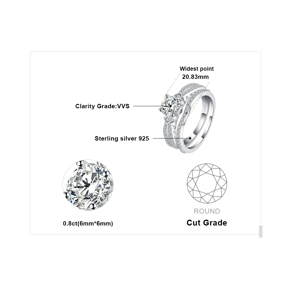 JewelryPalace Engegement 0.8ct круглый кубического циркония обручальное кольцо Набор 925