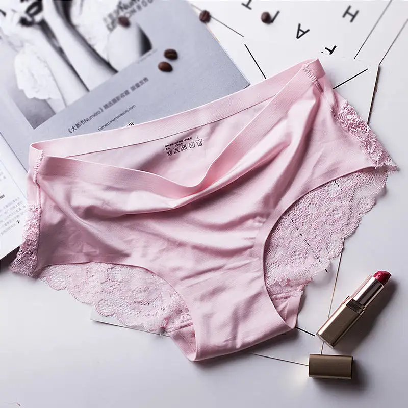 Pink Женское нижнее белье, сексуальные кружевные женские трусики, трусы, шелковые бесшовные трусики размера плюс, женское дышащее нижнее белье, трусики-стринги - Цвет: Pink