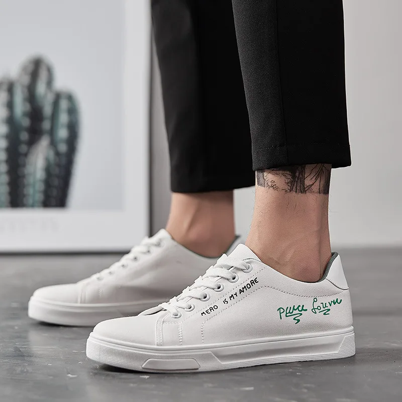 Новые белые парусиновые туфли мужские с буквенным принтом дышащие на шнуровке