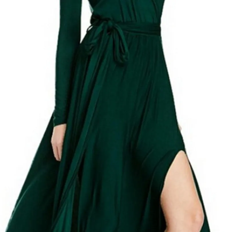 Платье макси с v образным вырезом для женщин одежда разрезом однотонные зимние