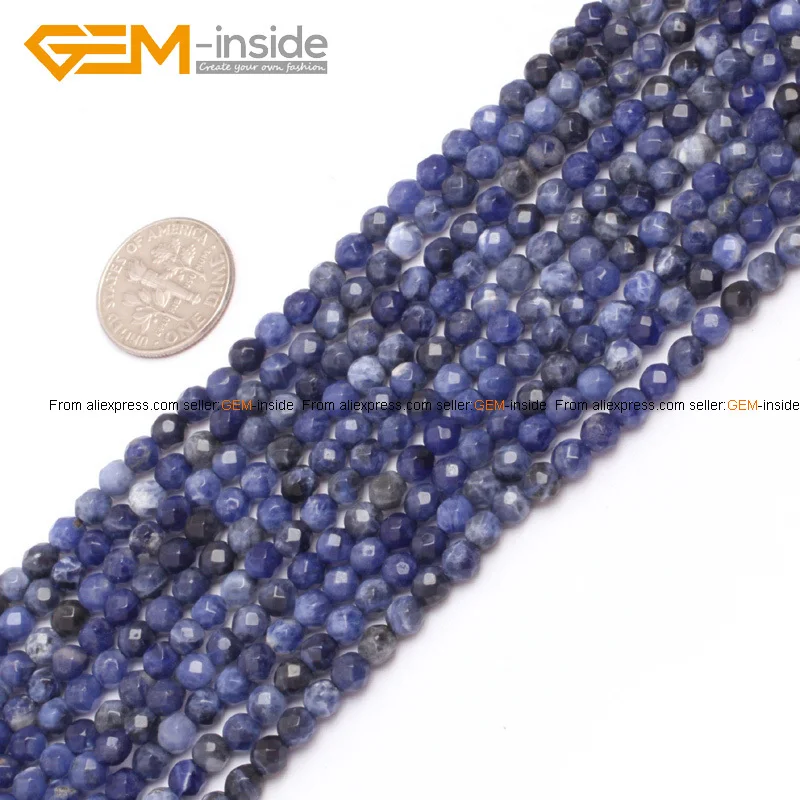 Бусины из натурального камня 4-12 мм Круглые граненые бусины содалита для