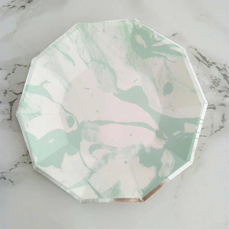 32pcs Mint &amp Pink Scallop Foil Gold Paper Plates Cake Snack Dishes Dessert Party for Anniversary New Year Baptism | Дом и сад