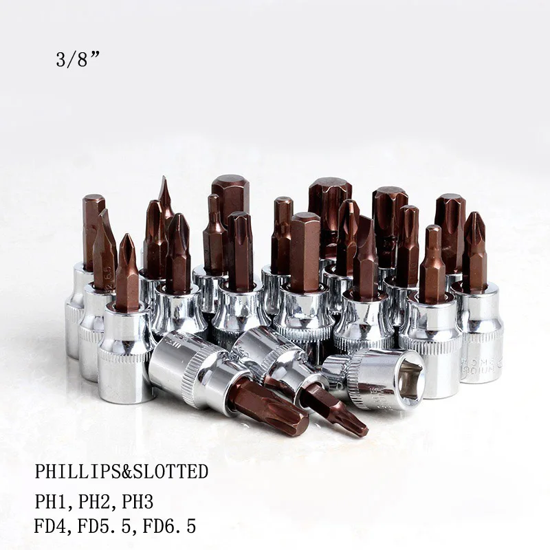 

6pcs/set 3/8" Socket Joint Phillips and Slotted Screwdriver Head High Quality CR-V Screwdriver Bits Hand Tool Set