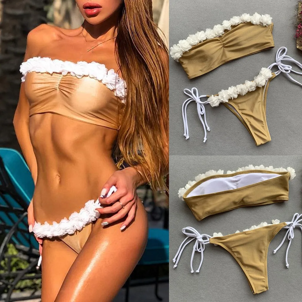 Женский летний Цельный купальник бандо из двух частей бандаж с цветочным принтом