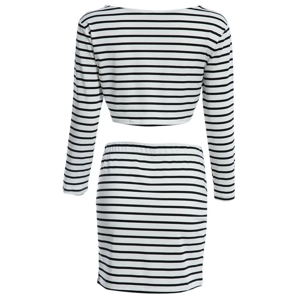 Полосатый принт облегающий Женский костюм комплект из 2 предметов короткий топ с