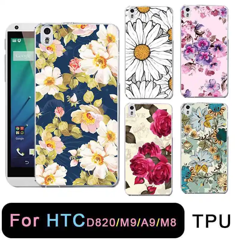 Qmswei ТПУ прозрачный чехол для телефона htc M8 Мягкие силиконовые красочные цветка