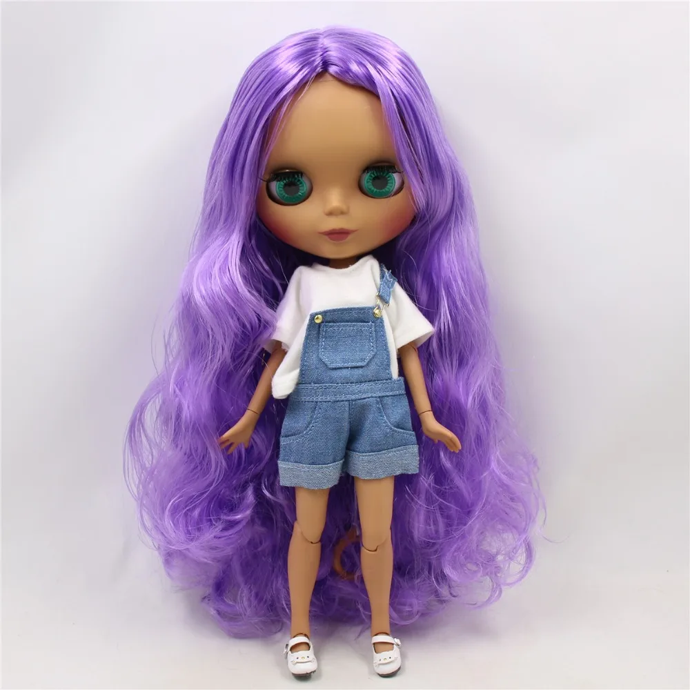 Ледяной DBS Blyth кукла 1/6 bjd совместное тело темная кожа матовое лицо фиолетовые