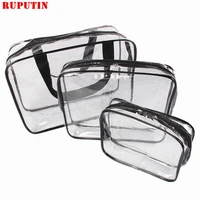 ruputin 3pcsset transparent women cosmetic bag pvc travel organizer bag zipper make up bag bathroom waterproof wash bags