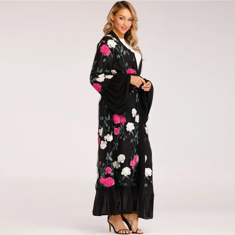 Женское платье Abayas в мусульманском стиле Кружевное платье-кафтан с вышивкой