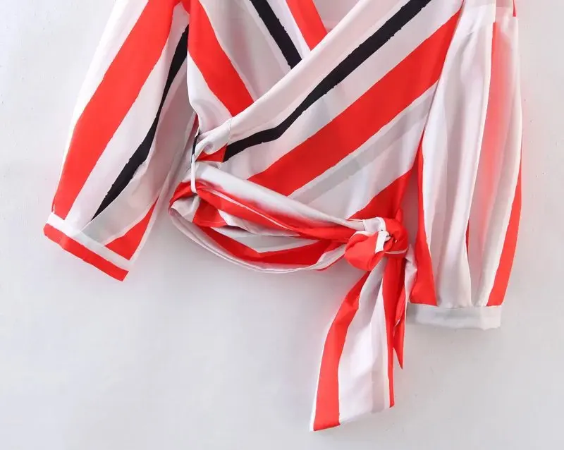 Дениска женские красные в полоску со складками свободные рубашки крест